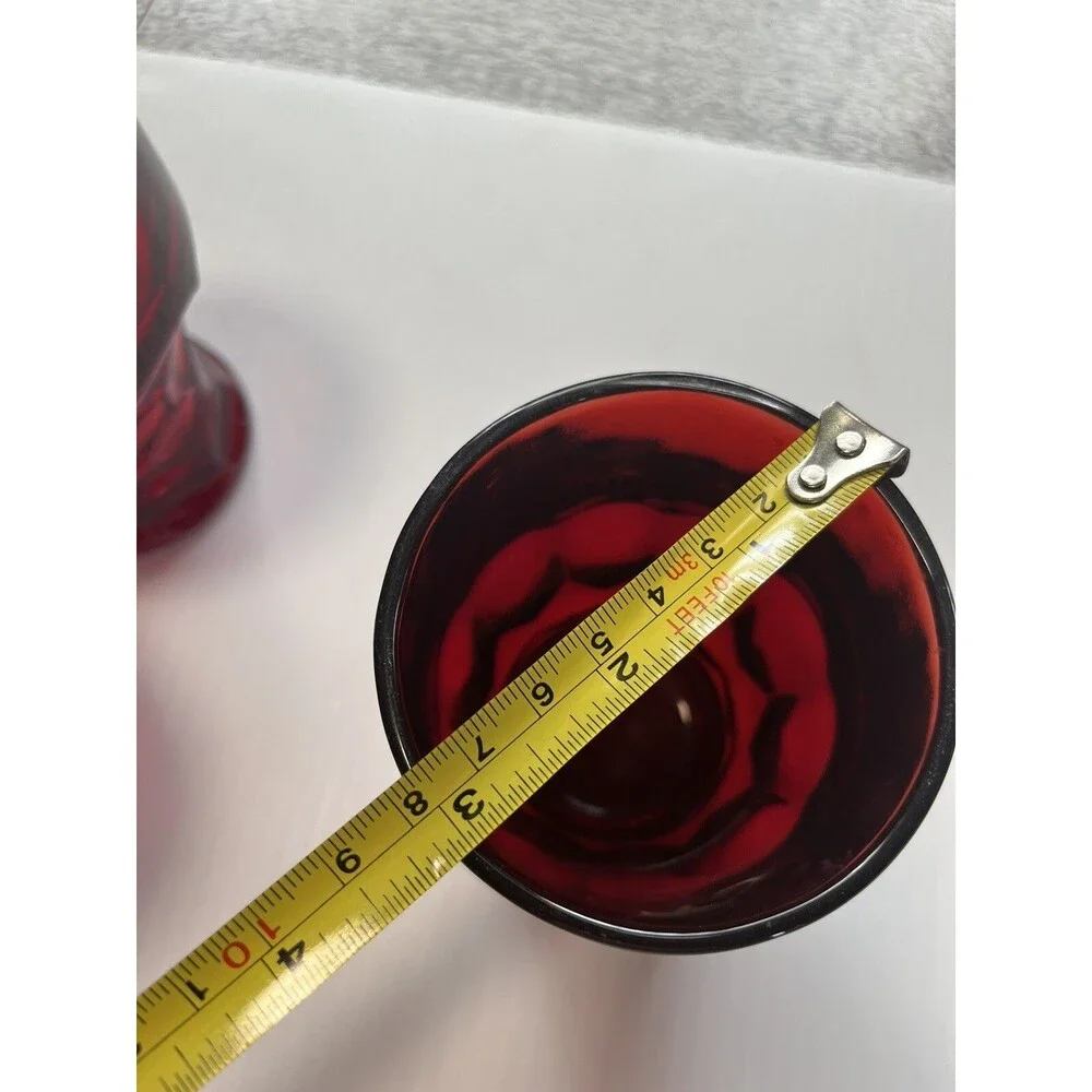 Vintage Red Ruby GEORGIAN Tumblers GLASS Glasses HONEYCOMB Thumbprint MCM
